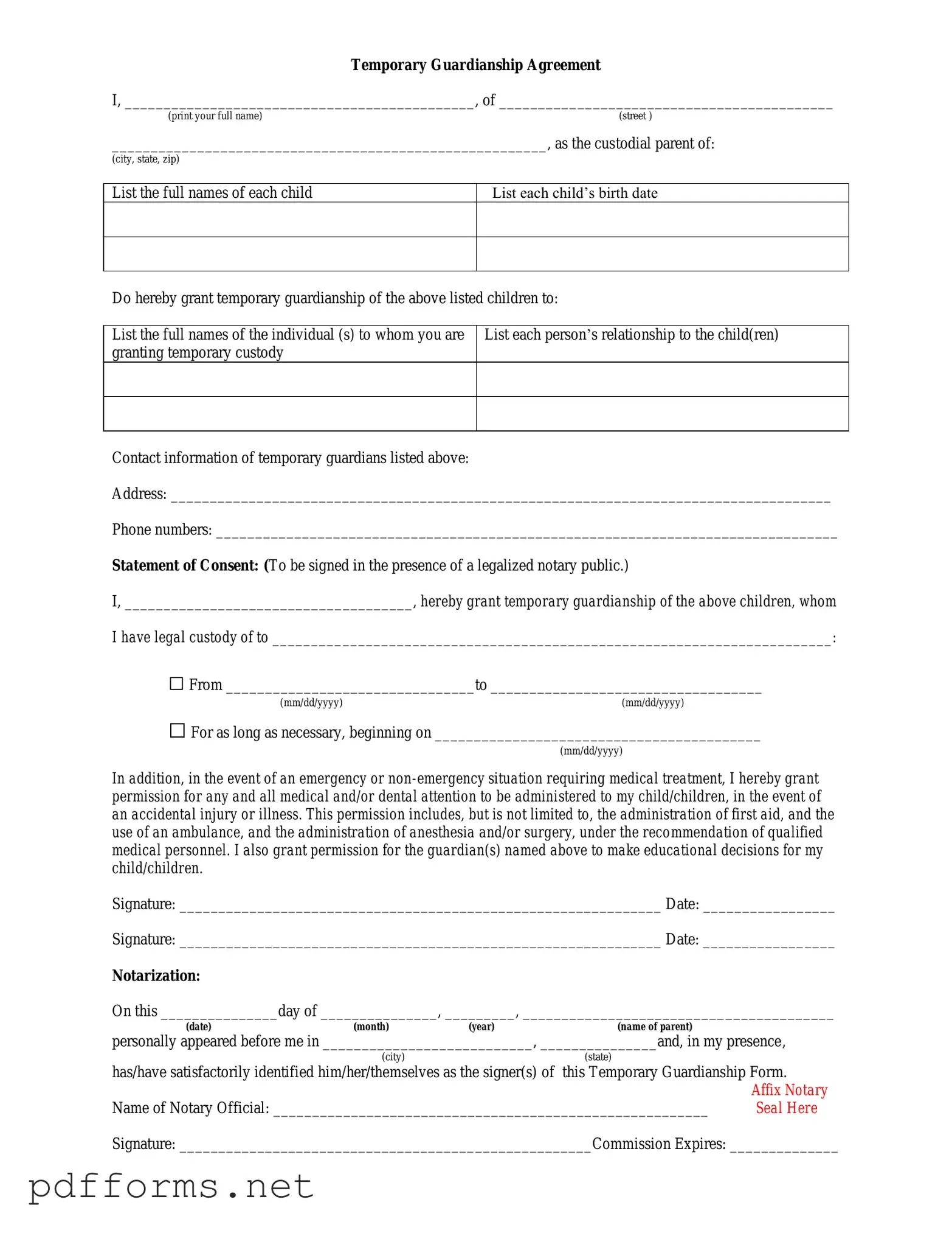 Download Temporary Custody Template