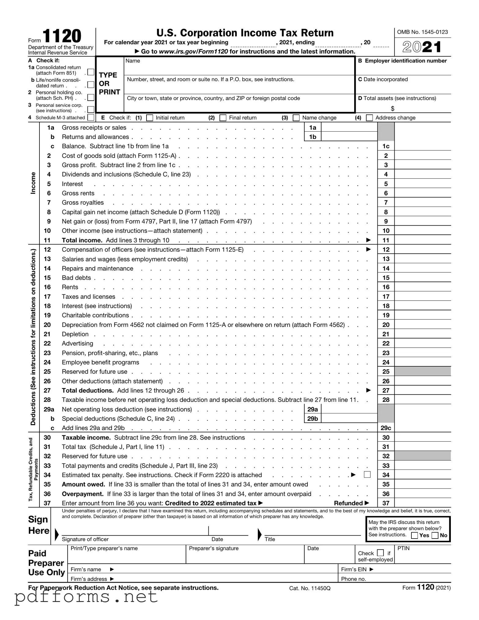 Download IRS 1120 Template