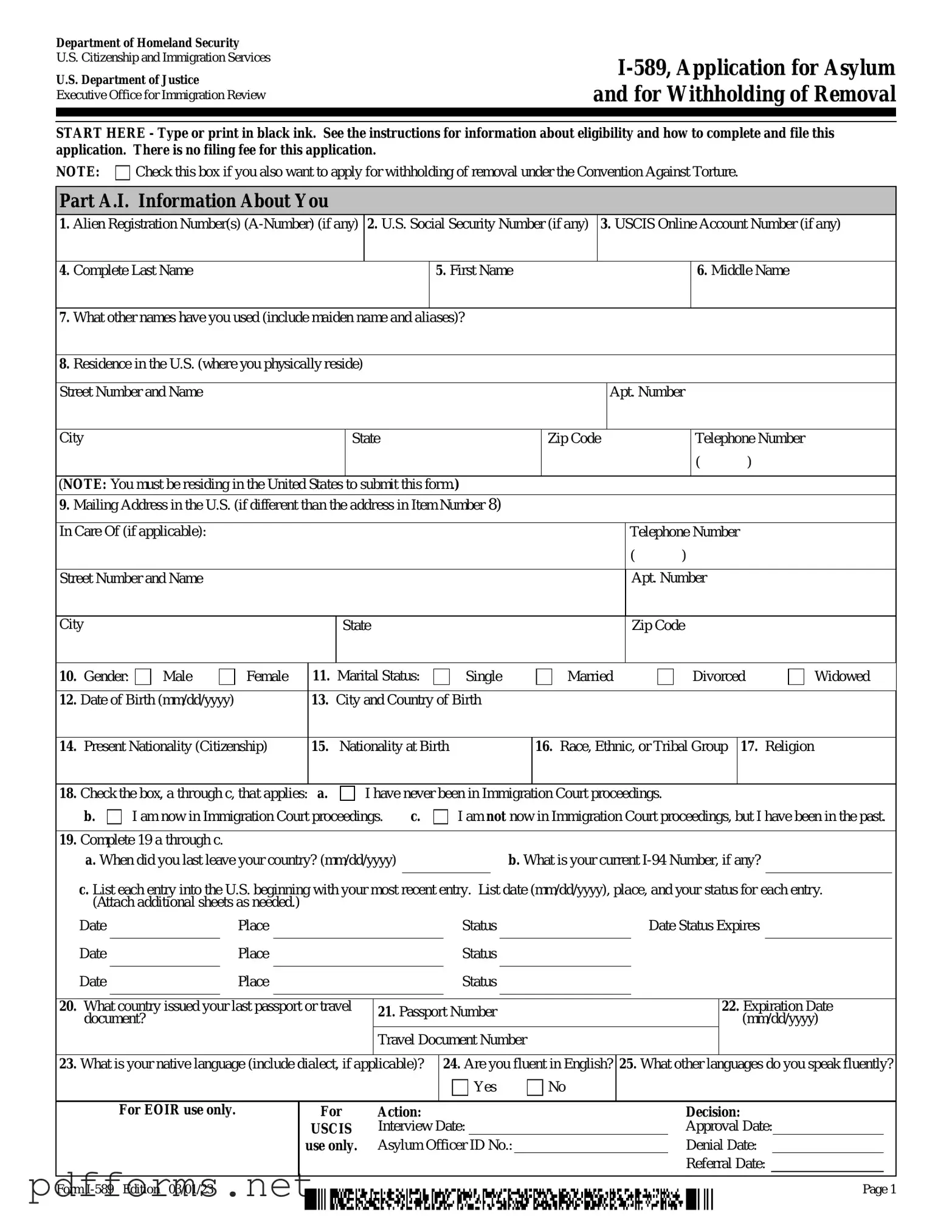 Download USCIS I-589 Template