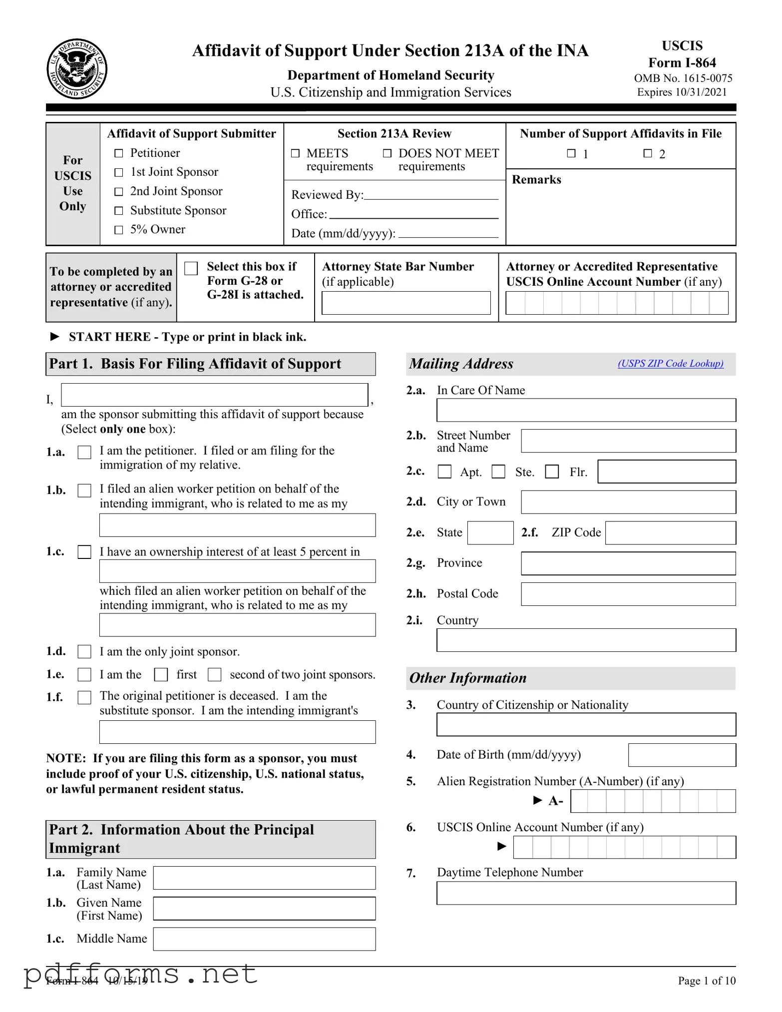 Download USCIS I-864 Template