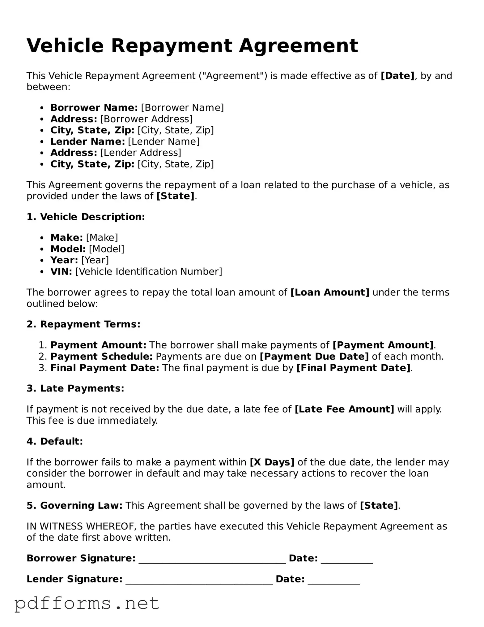 Official Vehicle Repayment Agreement Template