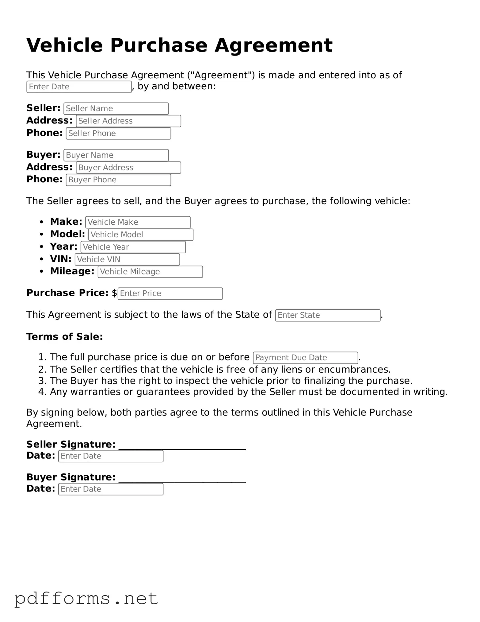 Official Vehicle Purchase Agreement Template