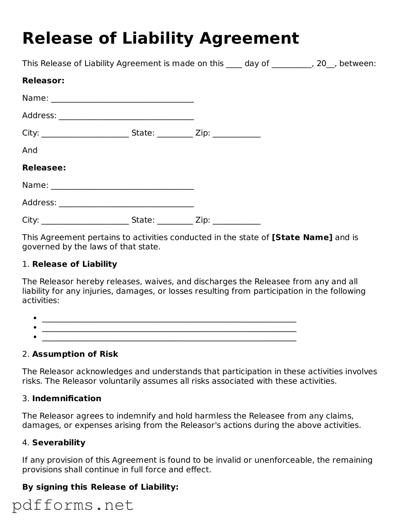 Official Release of Liability Template